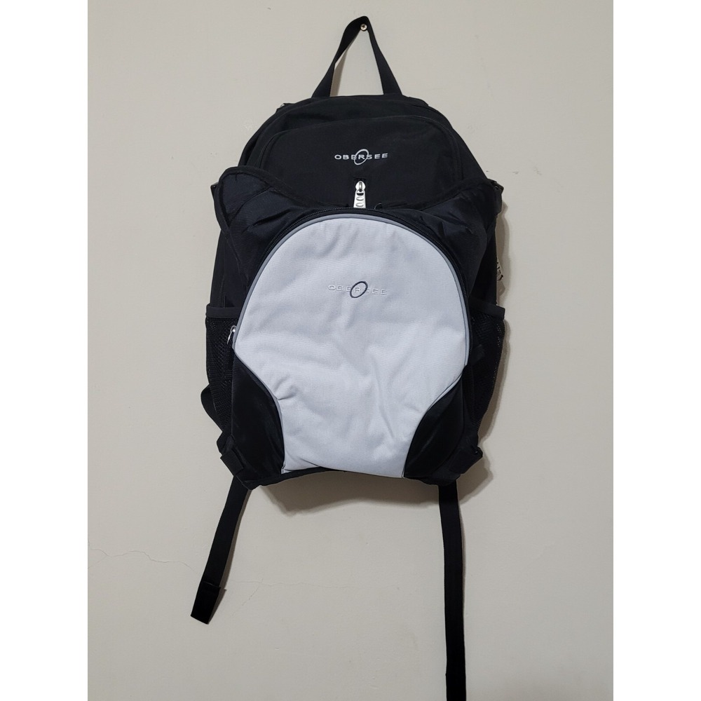 Obersee Oslo Diaper Bag Backpack with Detachable Cooler Black/White Changing Pad